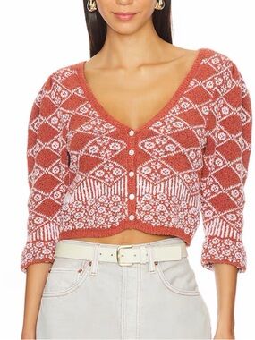 Free People Geo Floral Cardigan Orchid Cinnamon